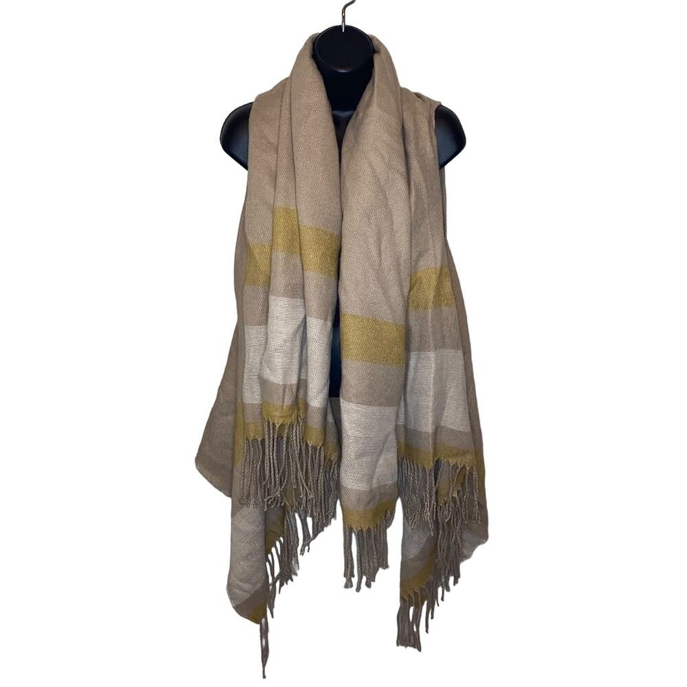 Plaid Ruana Wrap Vest Fringe Open Front Poncho Universal Thread OSFM